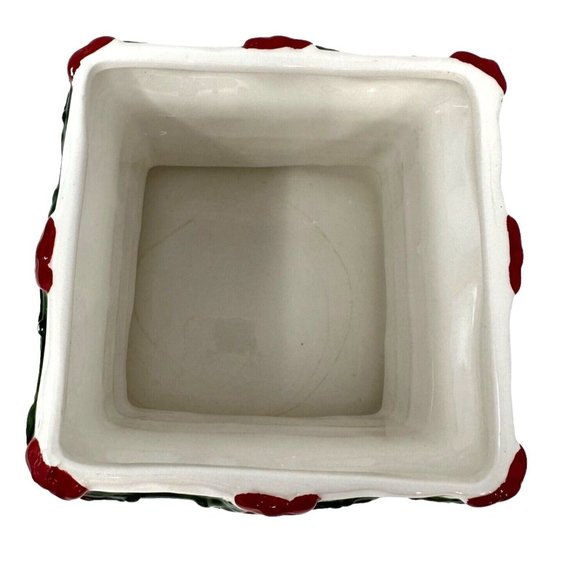 Holiday Flower Tree Vase Ceramic Red Brick Chimney Green Garland Red Bows 5" - Picture 5 of 7